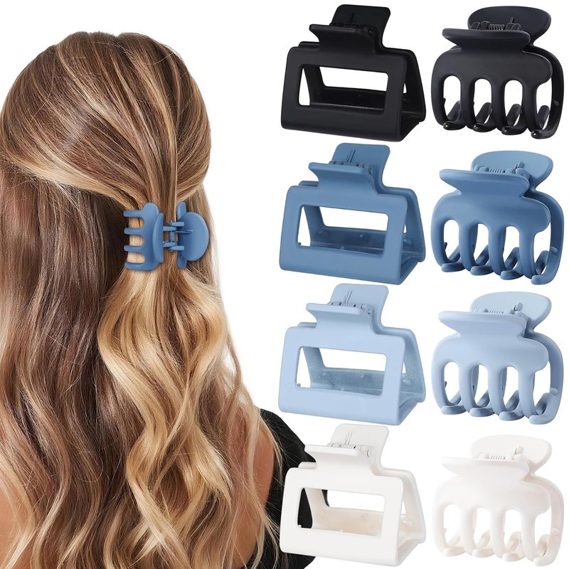 USDNICE Medium Hair Clips Combination 2 Styles Small Claw Clips for Thin Hair 8 Pcs Matte Non-slip Rectangle Jaw Clips Square Hair Accessories for Women and Girls (Blue) - Image 1